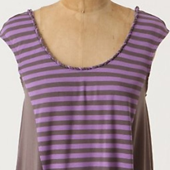 👚Anthropologie, M Striped Lilac Brown Top - Picture 4 of 7